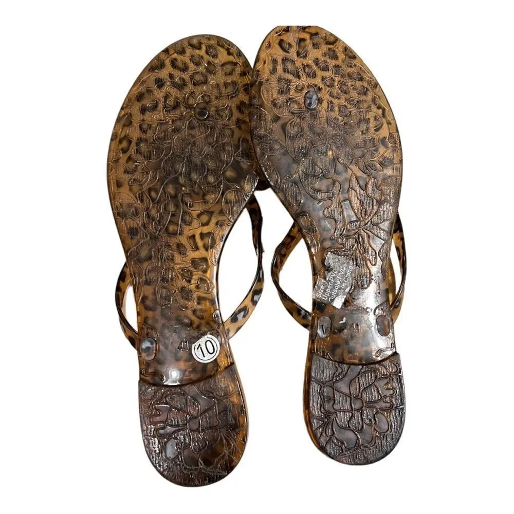 Olivia Miller Womens Montezuma Leopard Jelly Flip-Flops Shoes 10 Medium (B,M)